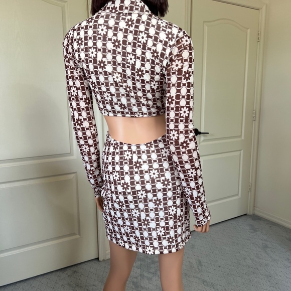 Cotton Candy LA Mini Dress Open Back - Floral 70's Brown Long Sleeve Size Small - Picture 5 of 6